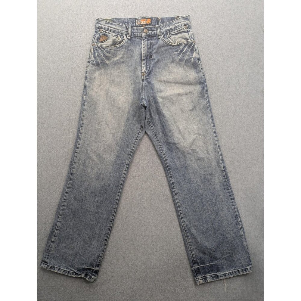 Vintage Akademiks Jeans Mens 32 Blue Baggy Embroidered Back Pockets Classic Y2K